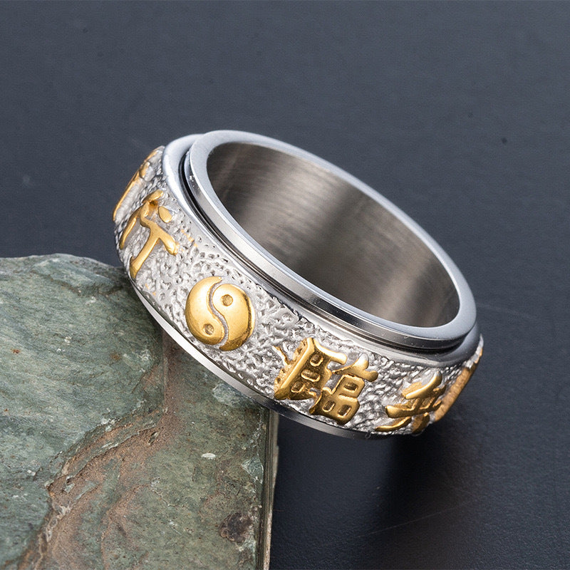 Planderful Taoist Nine Characters Mantra Ring Titanium Steel Rotating Anxiety Relief Jewelry For Mindful Seekers