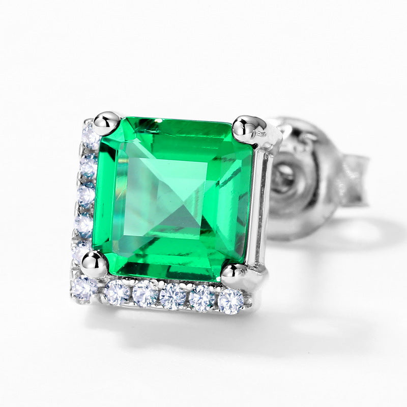 S925 Sterling Silver Lab-Grown Emerald Vintage-Inspired Stud Earrings