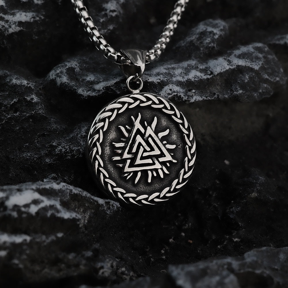 1. Planderful Odin Triangle Pendant Necklace for Men Stainless Steel Nordic Retro Viking Symbol Gift