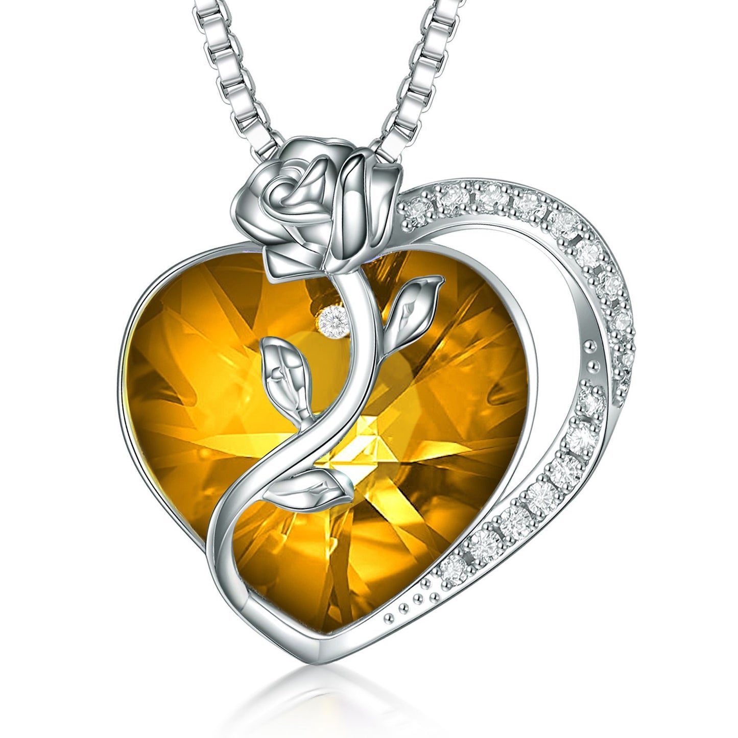 S925 Sterling Silver Rose Love Necklace with Crystal Pendant