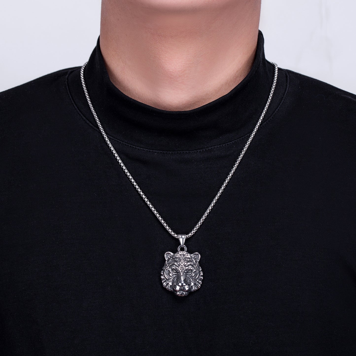 Steel Necklace - Statement Men's Tiger Head Pendant In Industrial Stainless Steel For Daily Wear Planderful