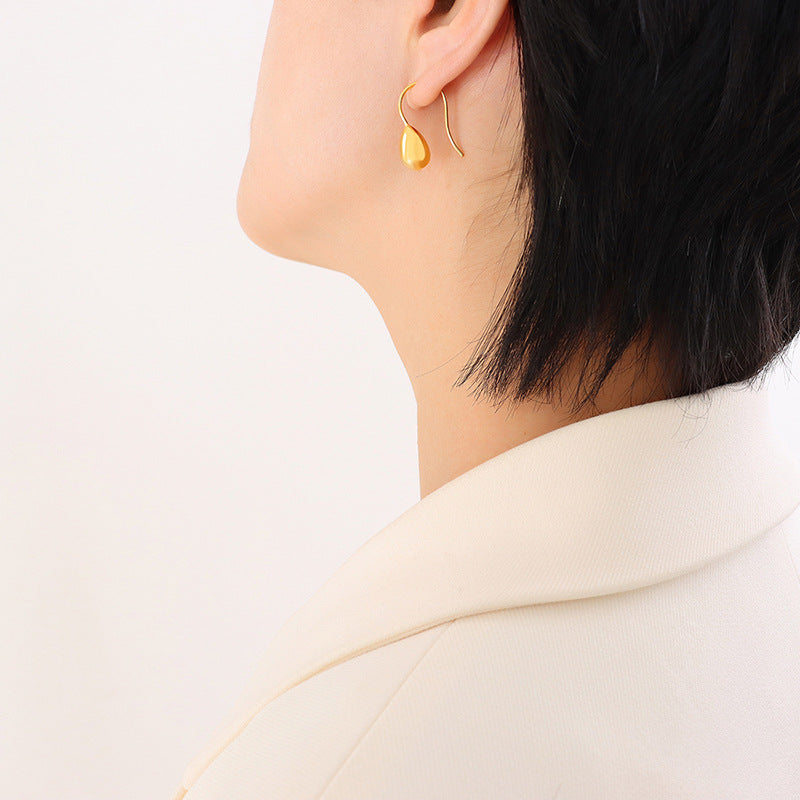 Elegant Water Drop Earrings - Hong Kong Style Titanium Steel Gold-Plated
