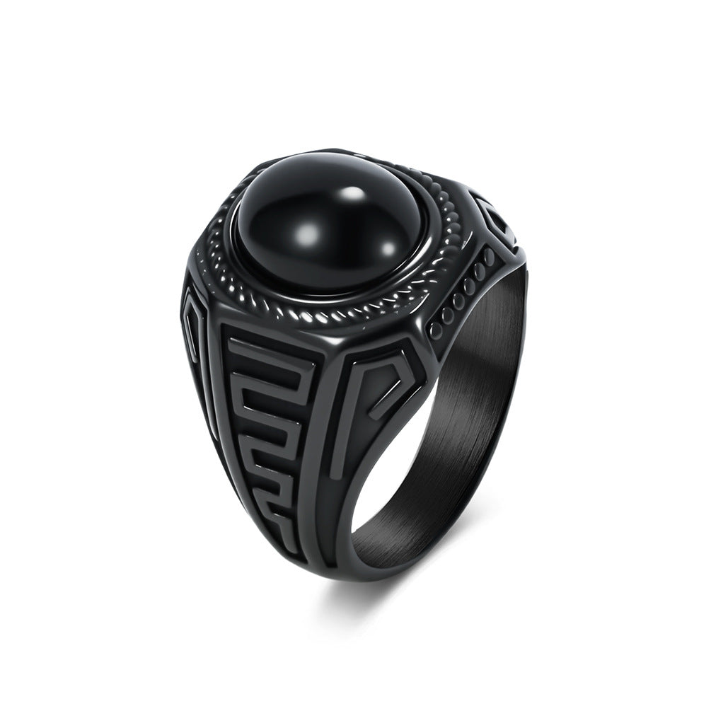 Stainless Steel Gemstone Vintage Black Ring