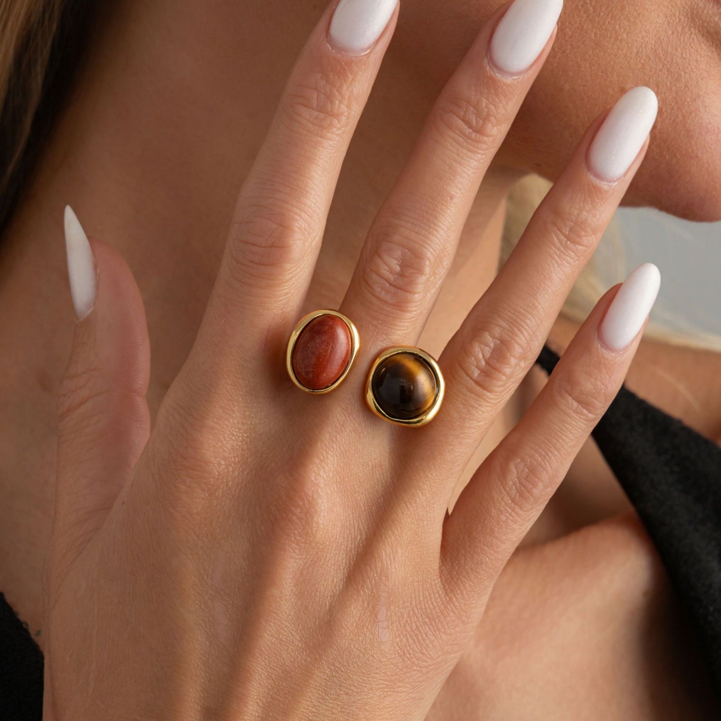 Tiger Eye Open Ring Planderful Collection Vienna Verve For Women Statement Lava Stone Jewelry
