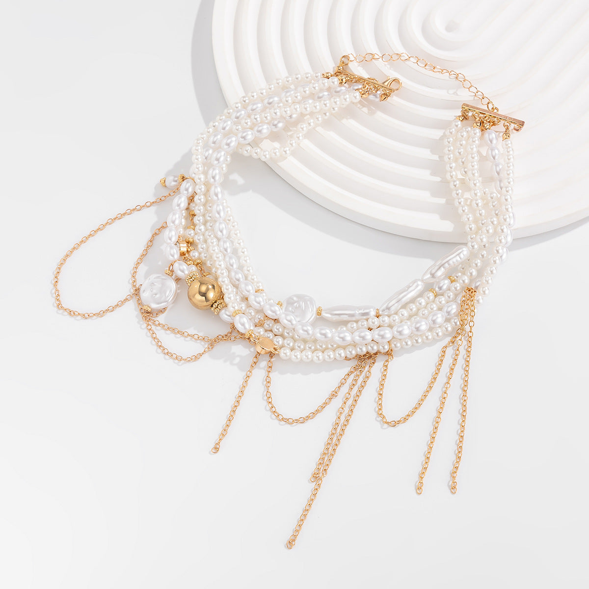 Pearl-Style Bead Tassel Choker