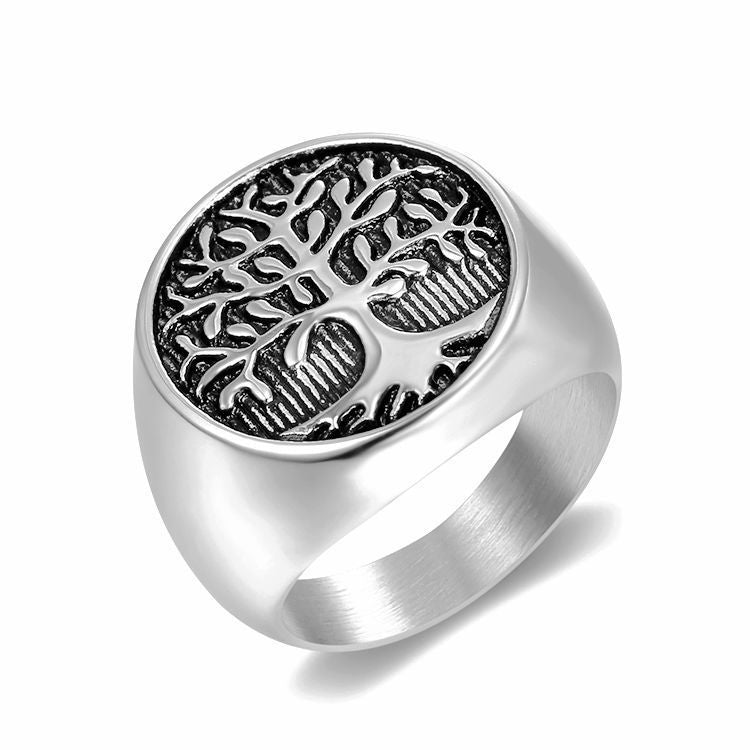 Planderful Tree of Life Ring Hip Hop Style for Men and Unisex Titanium Steel Gold Plated Protection Statement