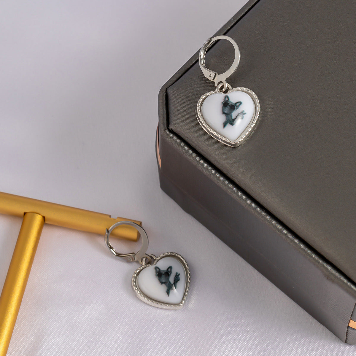 Creative Acrylic Heart-shaped Stud Earrings with Animal Designs for Women