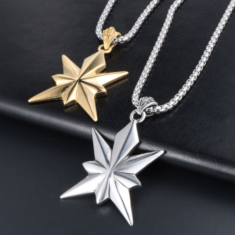 Stylish Titanium Steel Octagram Pendant Necklace for Men - Personalized Star Flower Design