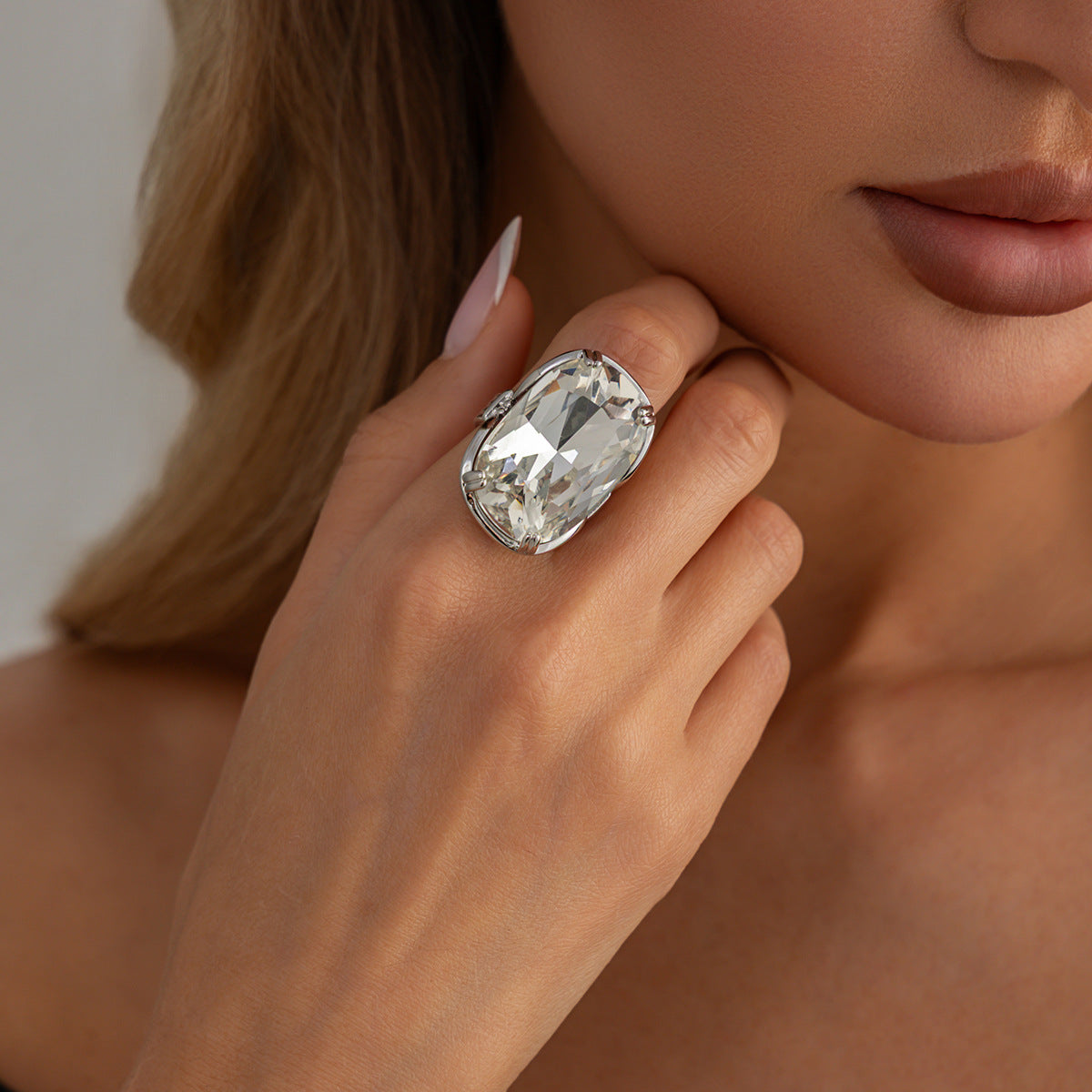 Planderful Square Zircon Ring With Exaggerated Four Leaf Inlay Bold Statement Jewelry For Fashion Forward Women