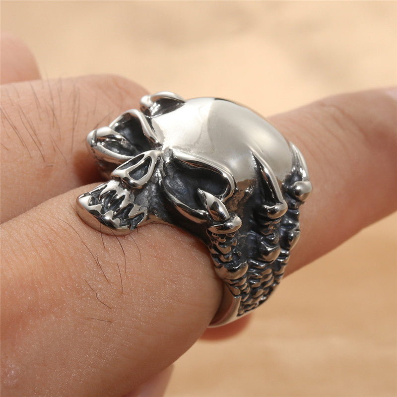 Titanium Steel Skull Ring for Men - Retro Trendy Dragon Claw Design - Personalized Accessories