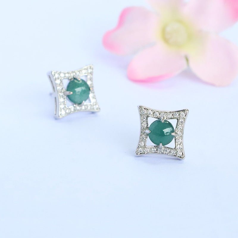 Blue-Water Jadeite Four-Point Star Stud Earrings