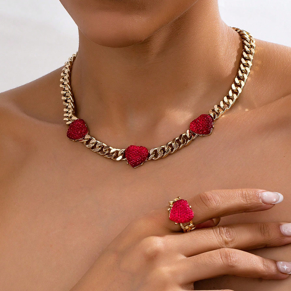 Planderful Chic Resin Heart Necklace And Ring Set For Women