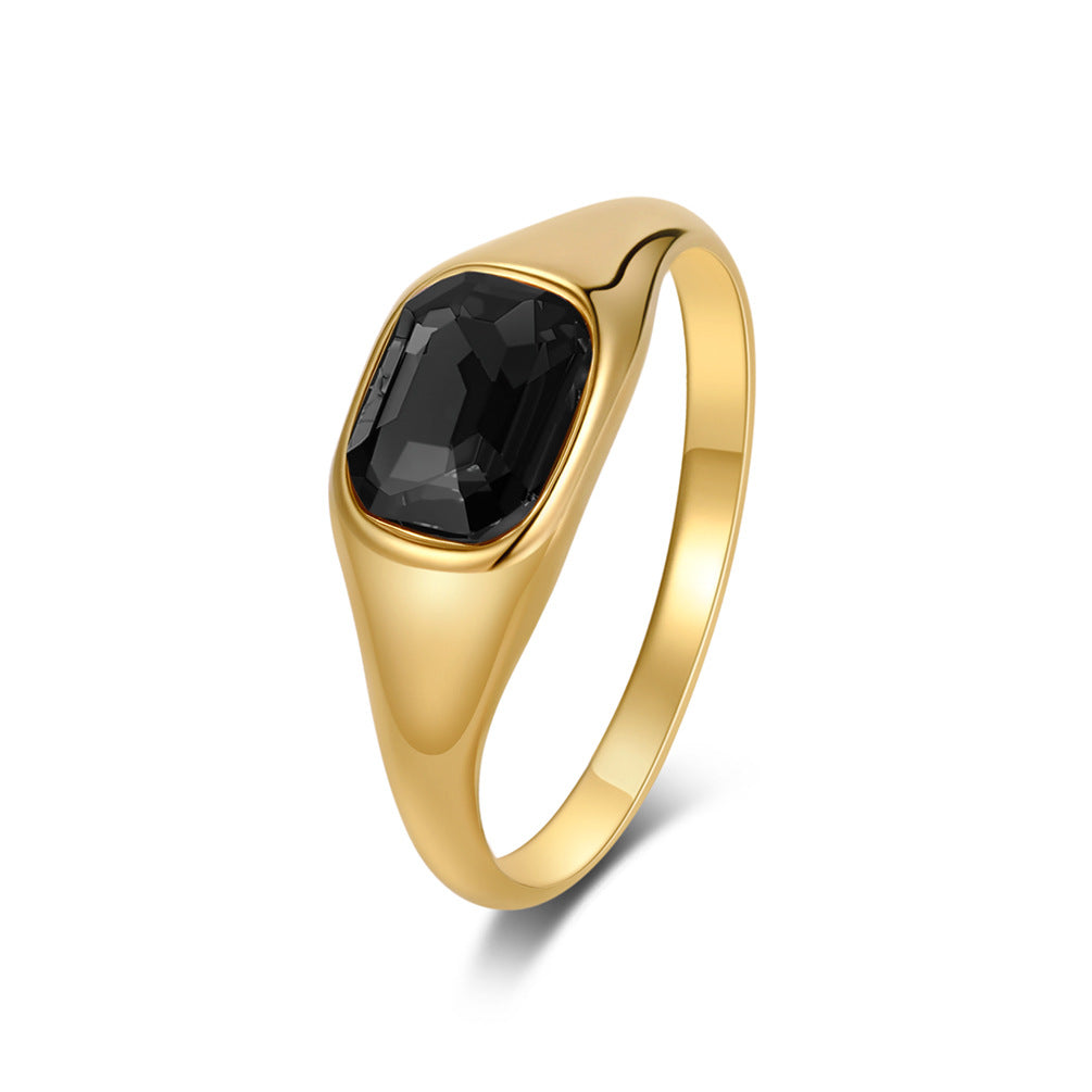 Stainless Steel Gold-Plated Square Zircon Ring Women's Stainless Steel