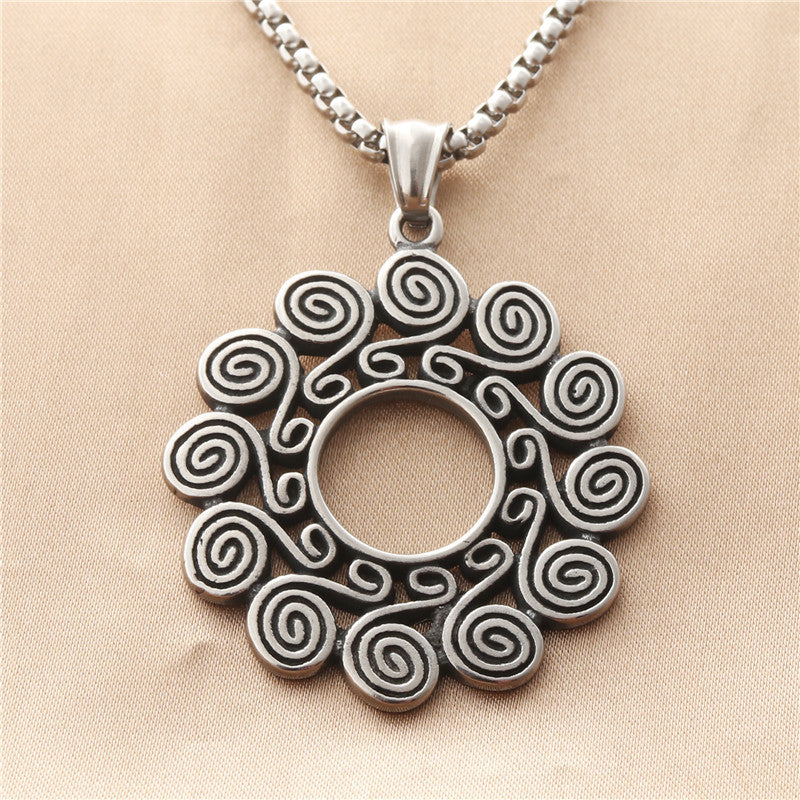 Personalized Titanium Steel Mandala Pendant Necklace for Men - Retro Punk Trendy Design