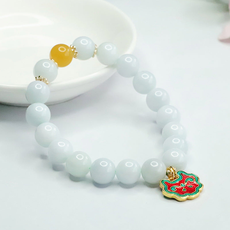 Jadeite Enamel & Round Bead Bracelet