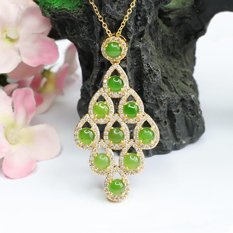 Jade Rhombus Necklace with Sterling Silver Chain