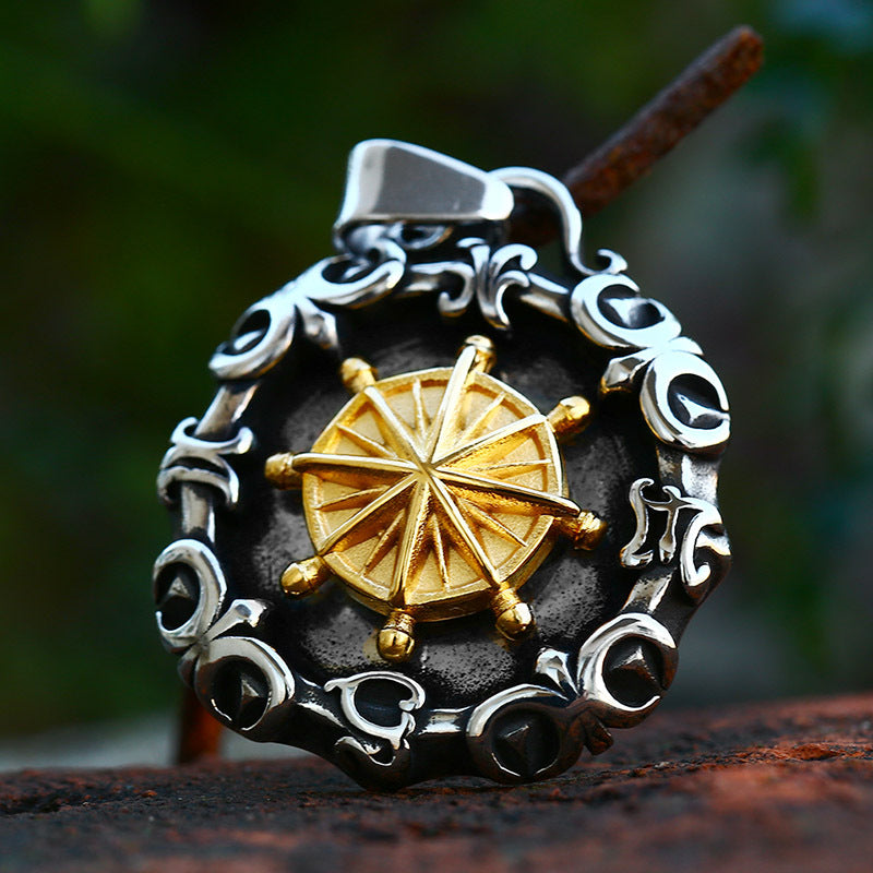Retro-Inspired HNA Xinghai Titanium Steel Compass Pendant for Men - Wholesale Stainless Steel Electroplated Design