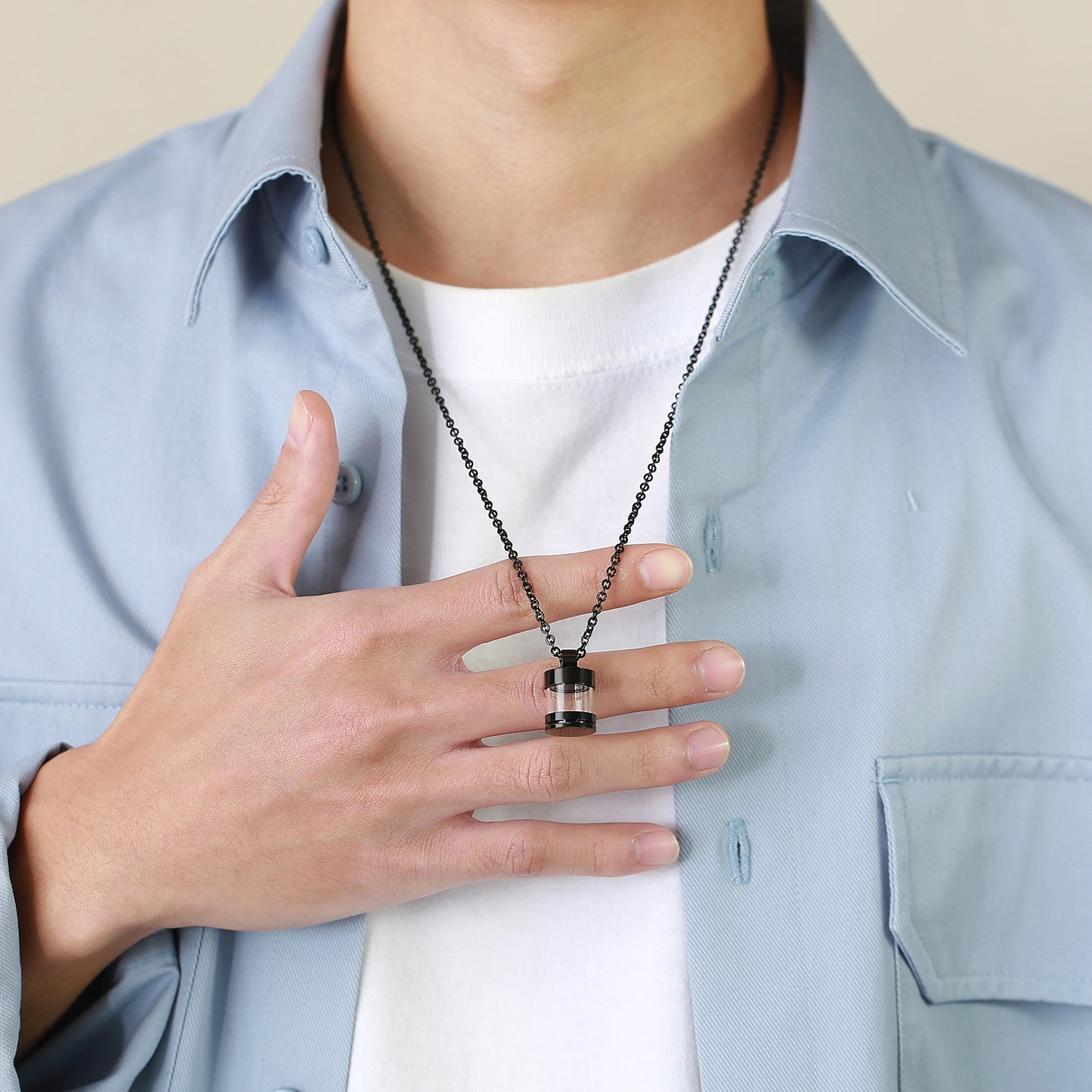 Stainless Steel Glass Transparent Urn Pendant Necklace Case