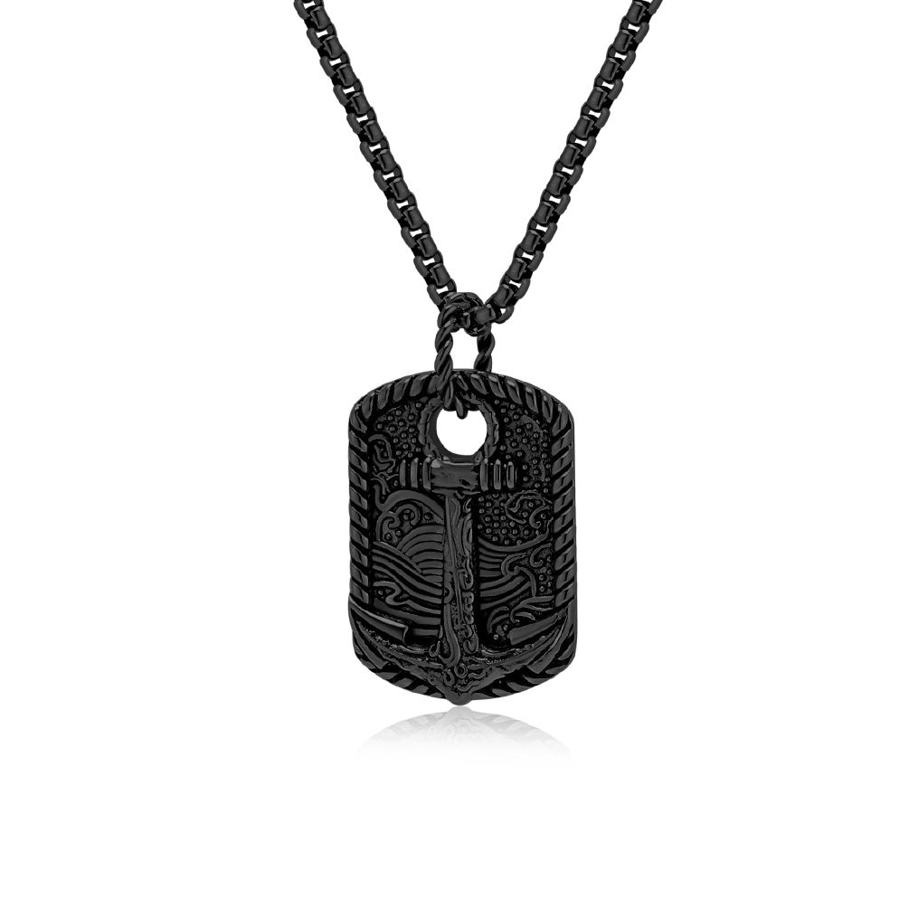 Planderful Stainless Steel Boat Anchor Necklace For Men Durable Retro Wave Pendant Jewelry