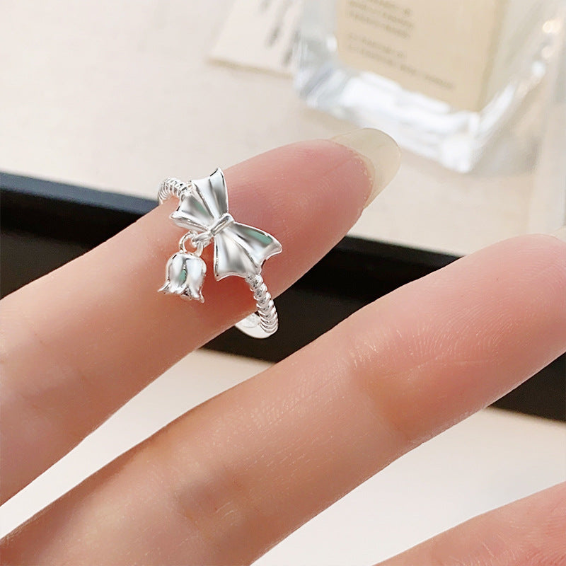 Planderful Sweet Bow Lily of the Valley Ring – Elegant Sterling Silver Fashion Accessory