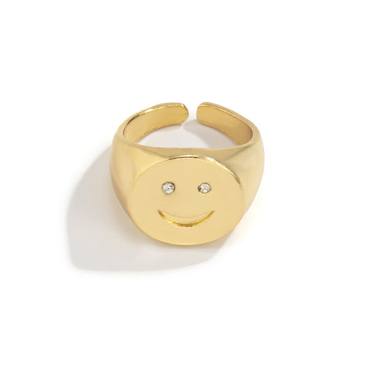 Heart-Shaped Retro Smiling Face Ring with Simple Handcrafted Details
