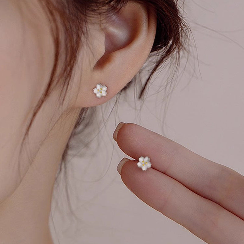 Planderful 925 Sterling Silver Cherry Blossom Stud Earrings For Teens And Women Delicate Floral Jewelry