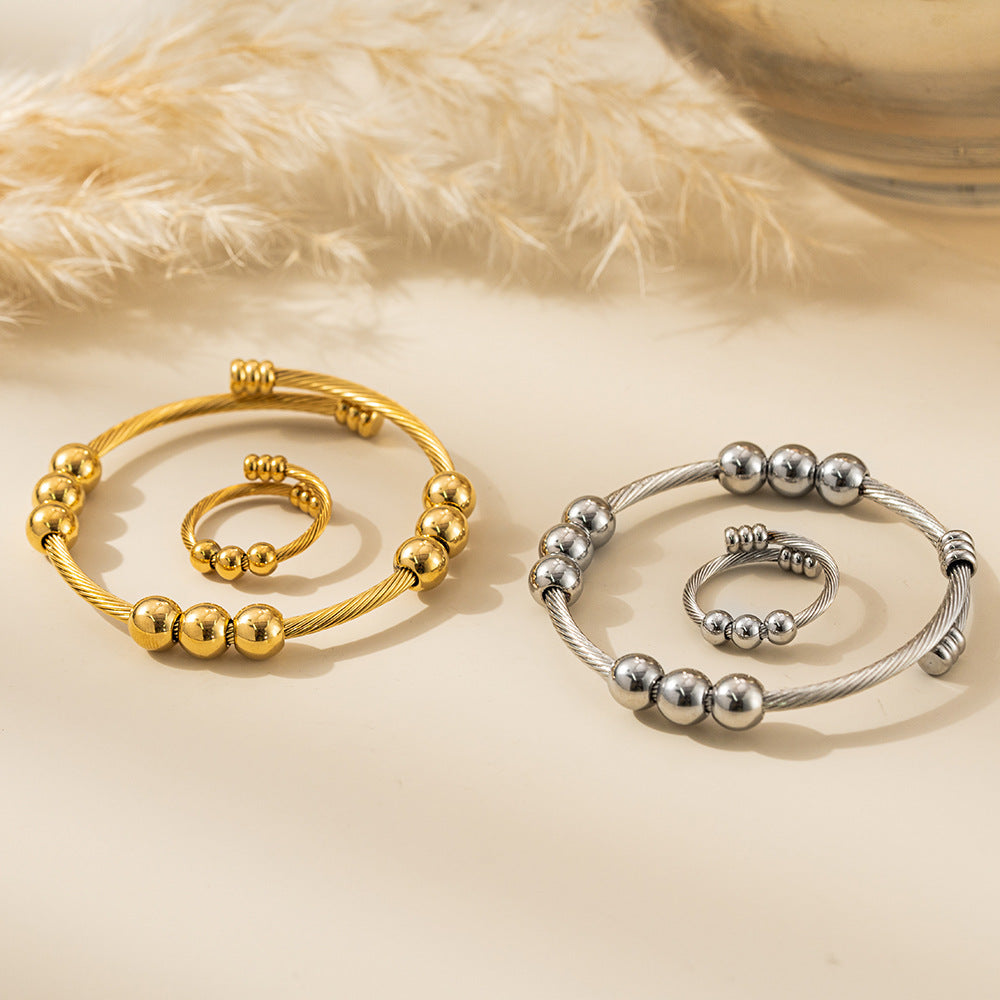 Planderful Everyday Genie Adjustable Spring Titanium Steel Ring Bracelet 18K Gold Plated Women Jewelry Does Not Fade