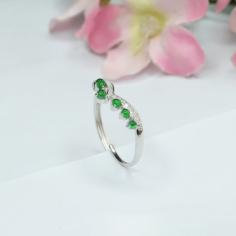 Icy Green Jadeite Crown 925 Silver Ring