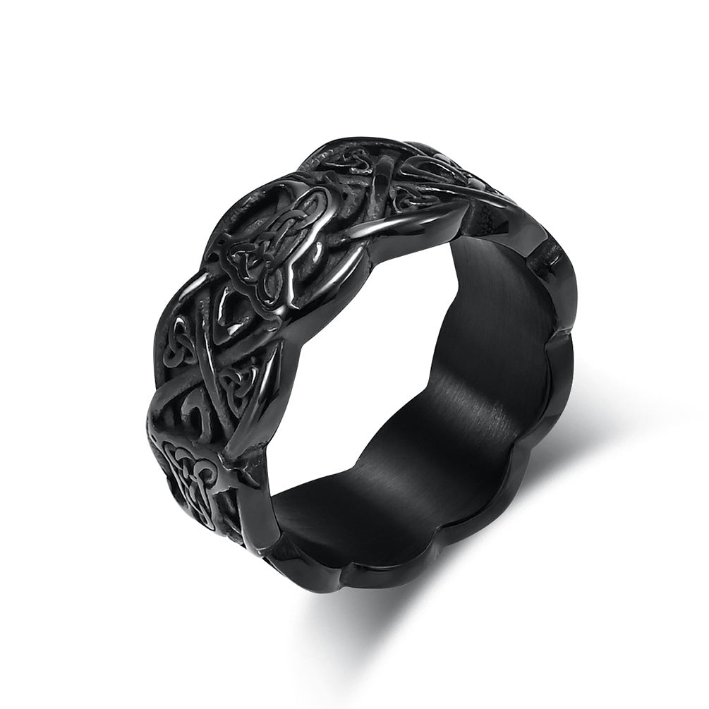 Cross-Border Amazon Celtic Wolf Titanium Steel Ring for Men