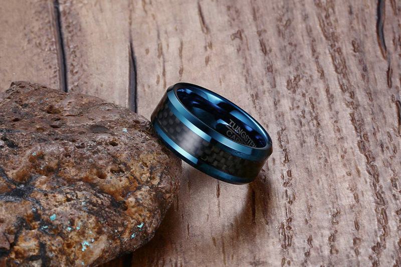 Tungsten Steel Jewelry Men's Tungsten Ring Carbon Fiber Blue
