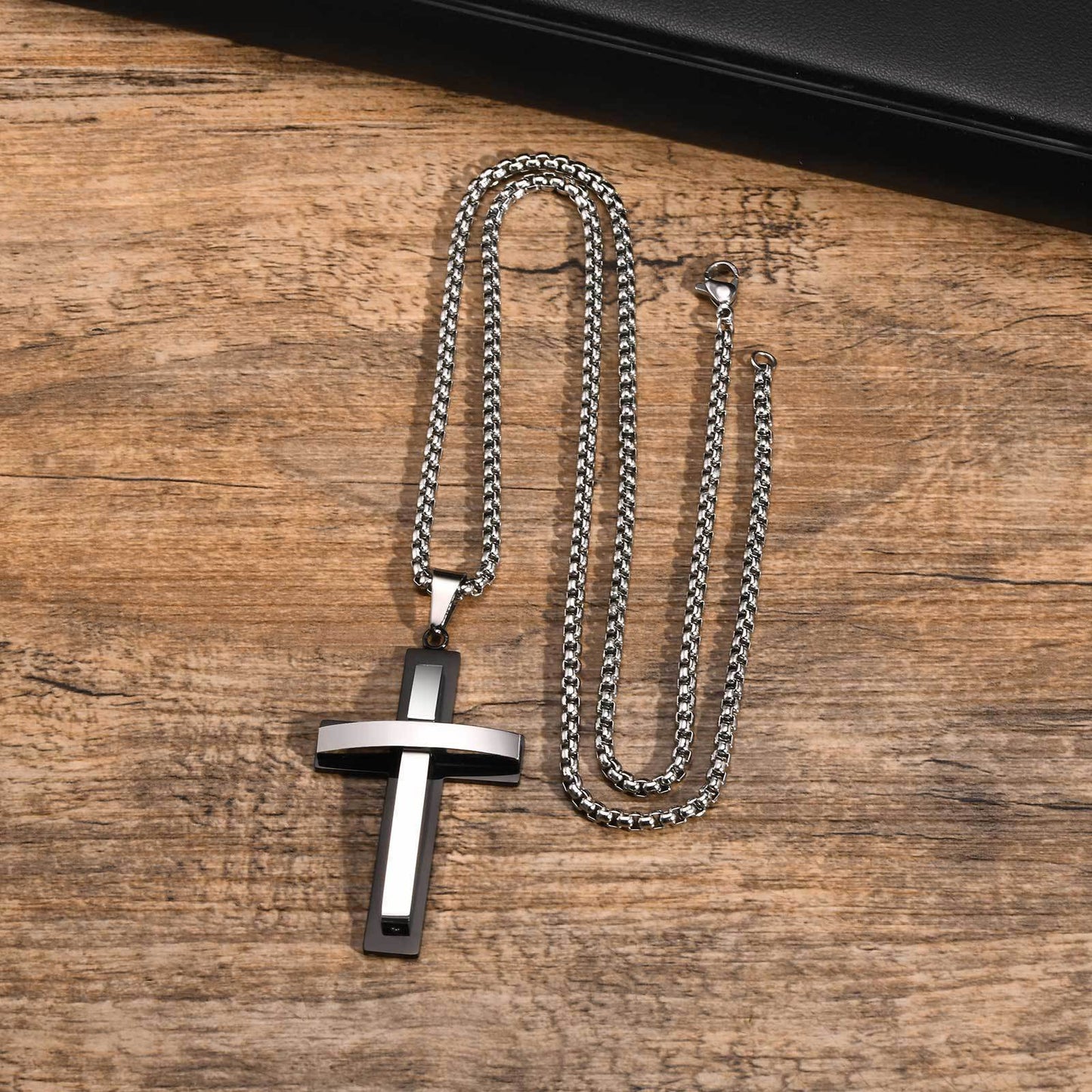 Men's Jewelry Stainless Steel Double Cross Pendant Necklace