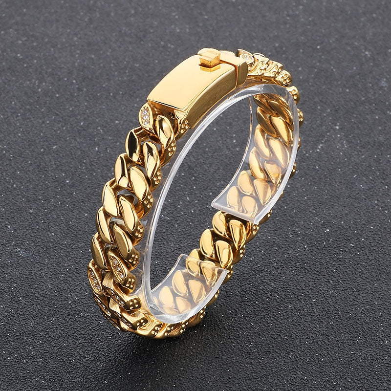 Planderful Mens Hip Hop Titanium Zircon 12mm Cuban Chain