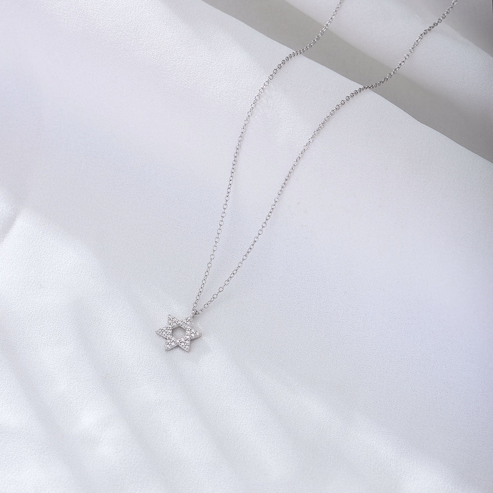 S925 Sterling Silver Shimmering Zircon Hexagram Pendant Necklace Micro-Inlaid Zircon Necklace Silver Jewelry