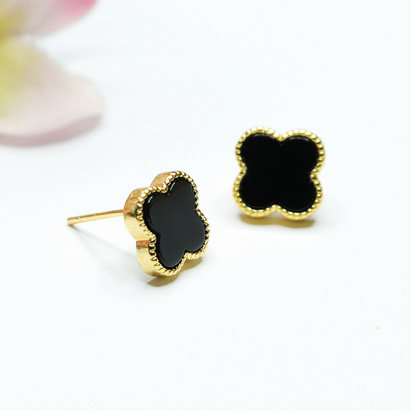 Clover Stud Earrings made with Natural Black Agate