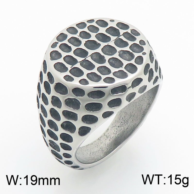 Punk Style Dome Hammer Texture Finger Retro Smearing Wide-Sided Meteorite Pattern Stainless Steel