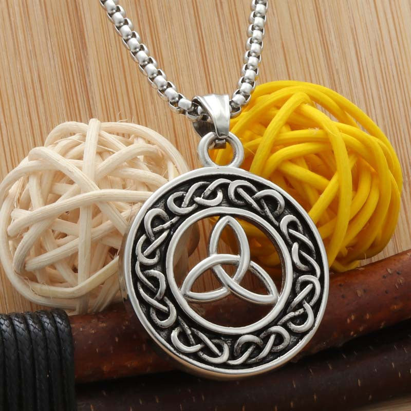 Titanium Steel Celtic Knot Punk Necklace - Vintage Men's Round Pendant by Planderful