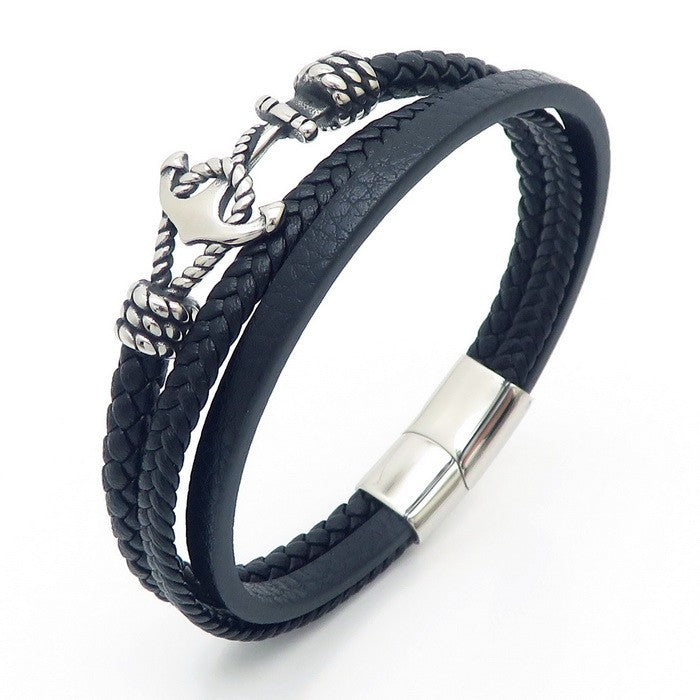 Planderful Mens Anchor Leather Rope Bracelet For Men Bold