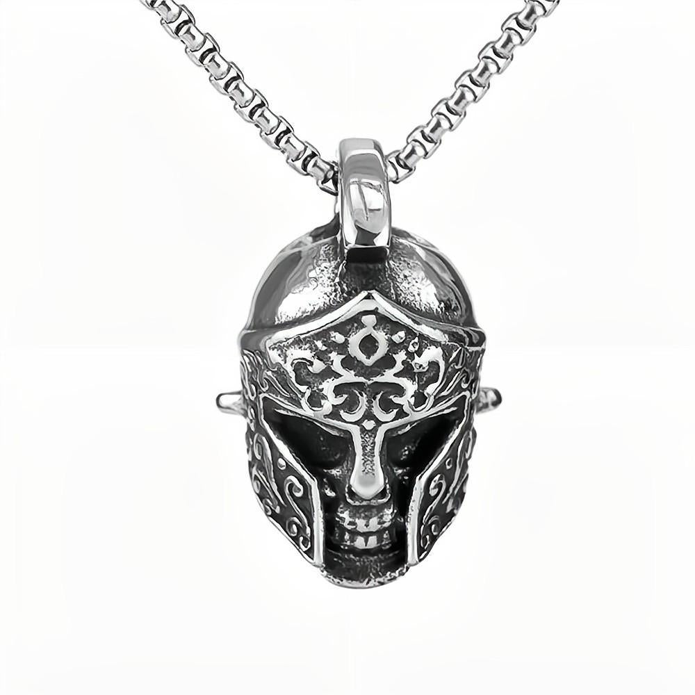 European And American Jewelry Stainless Steel Men's Pendant Necklace Retro Hip-Hop Warrior Helmet