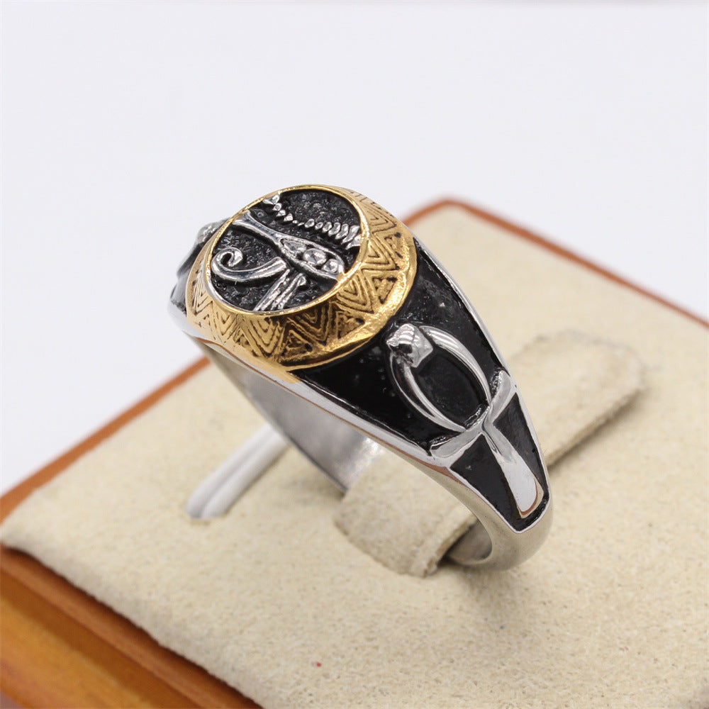 Planderful Anubis Eye Of Horus Titanium Ring Unisex Protection Symbol For Men And Women
