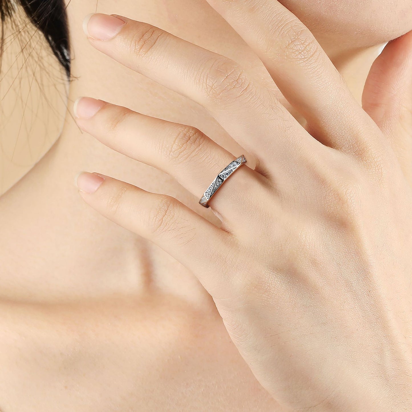 Planderful S925 Sterling Silver Zircon Ring For Women Elegant Full Zircon Row Light Luxury Jewelry