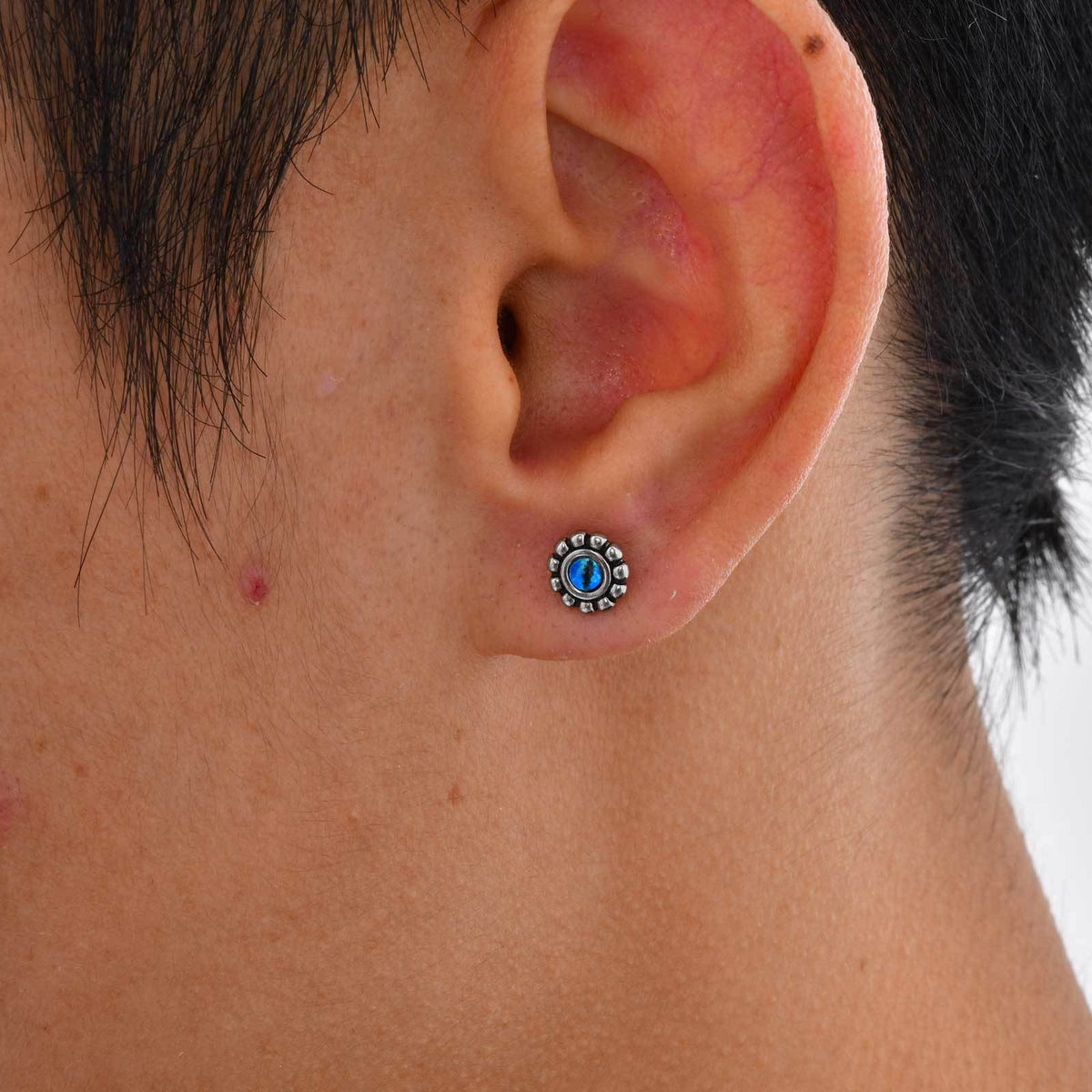 Blue Opal-Effect Flower Stud Earring — Single