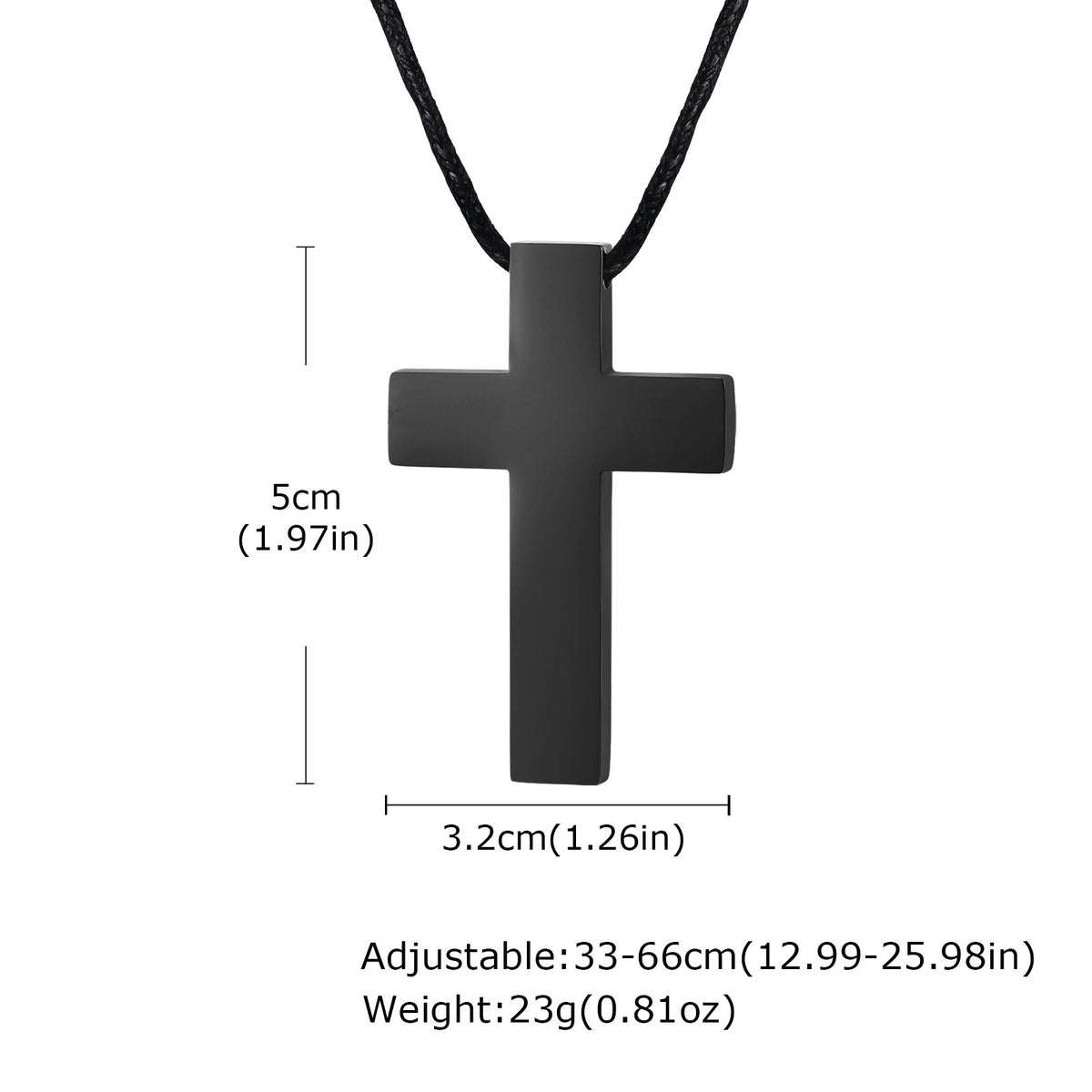 Cross Pendant with Waxed Cord — Silver or Black