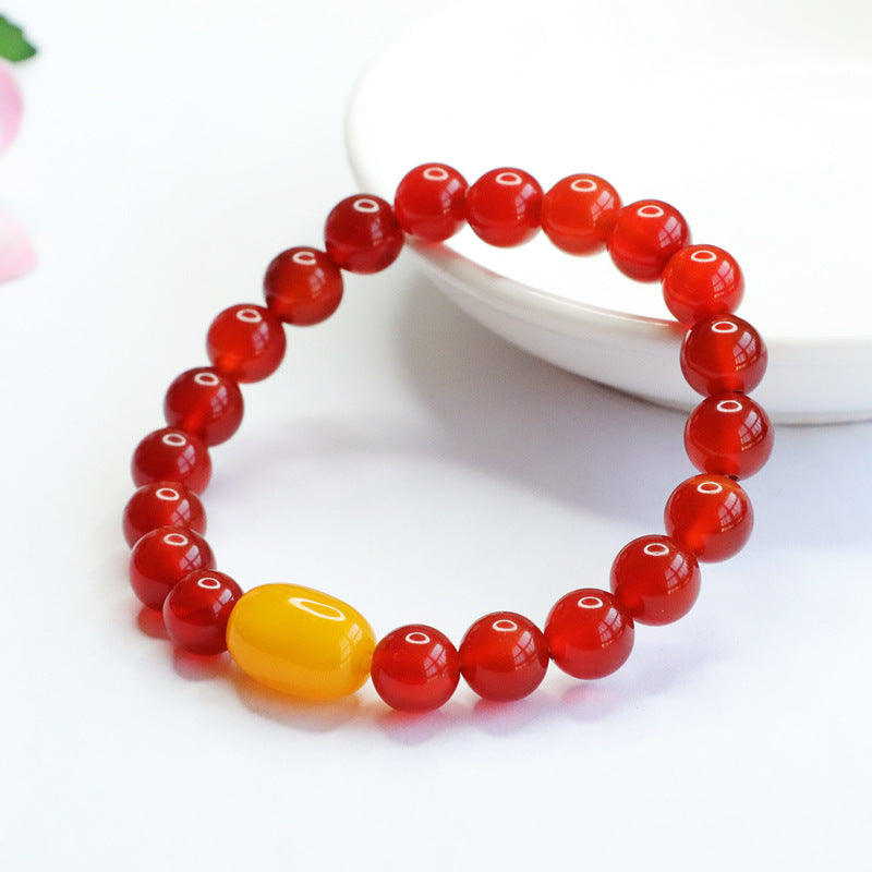 Fortune's Favor Sterling Silver Bracelets with Natural Red Agate and Yellow Chalcedony Gems