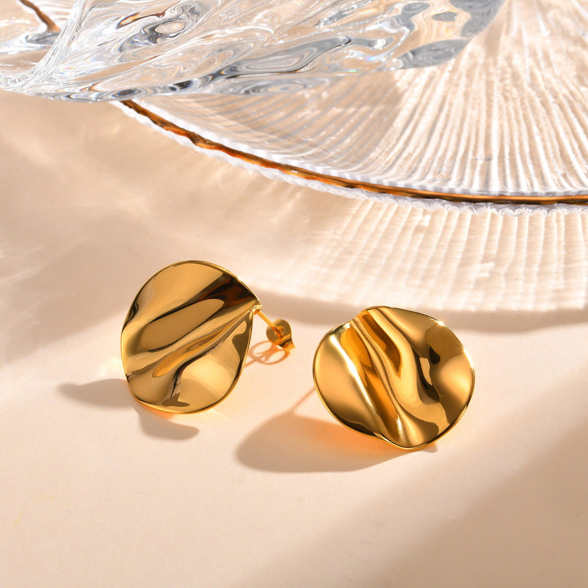 Sculptural Folded Metal Stud Earrings — Gold