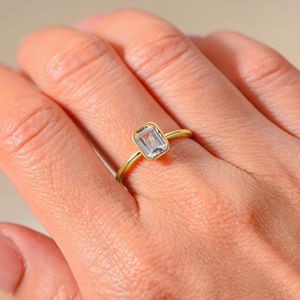 Planderful S925 Sterling Silver Square Zircon Ring For Women Light Luxury Versatile Everyday Fashion