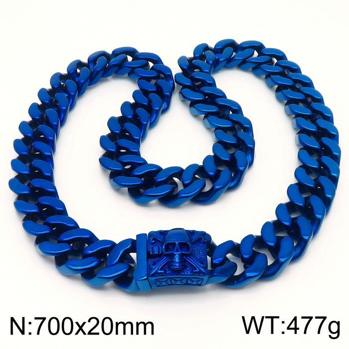 Bold Titanium Steel Skull Necklace - Retro Double-Sided Polished Cuban Chain for Men