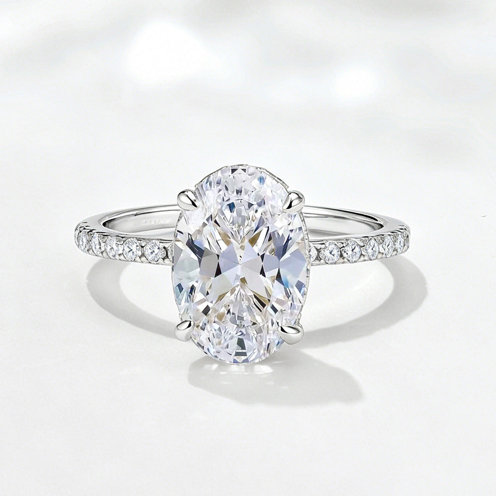 S925 Sterling Silver Oval Pigeon Egg 8 12 Ice Flower Cut Zircon Ring