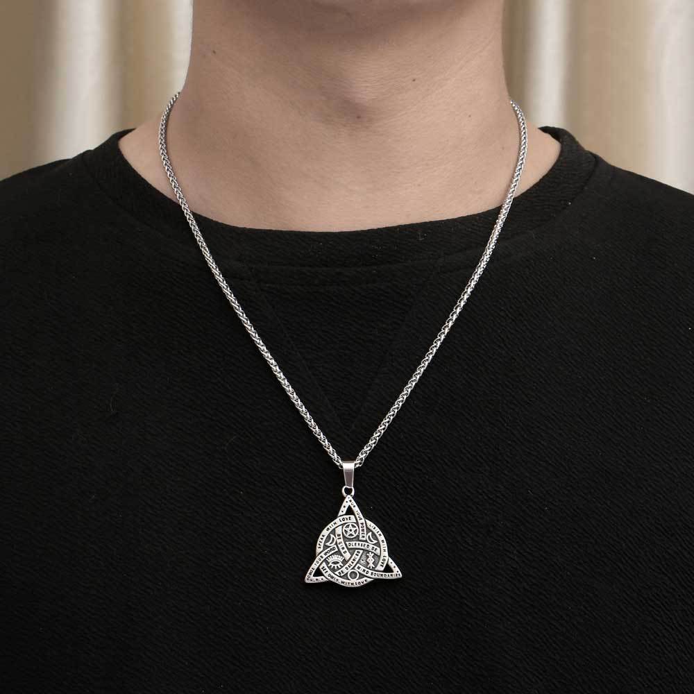 Titanium Steel Yama Triangle Sun, Moon & Stars Men’s Retro Pendant Necklace