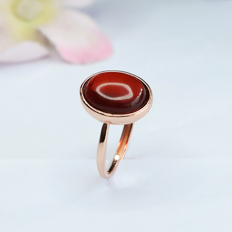 Simple Blood Amber Oval Ring.