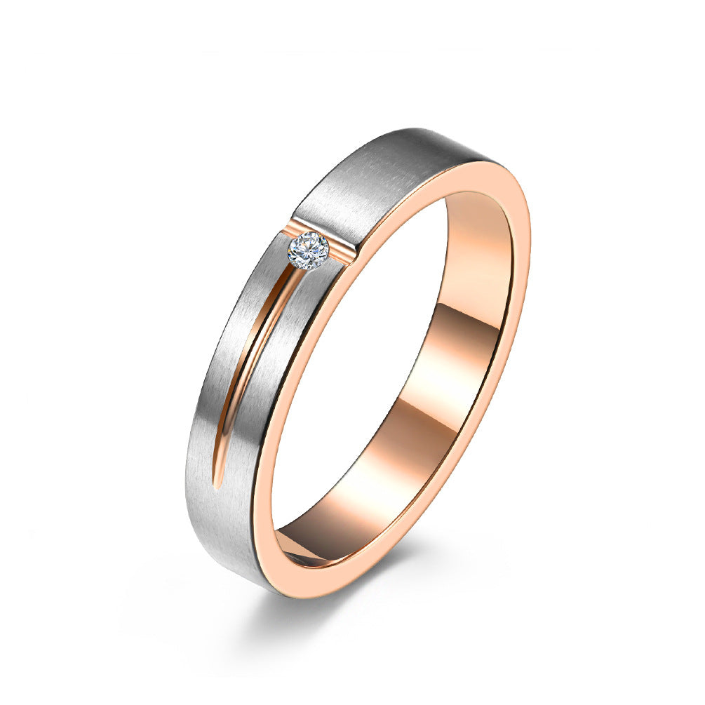 Simple T-Shaped Matte Zircon Titanium Steel Couple Ring